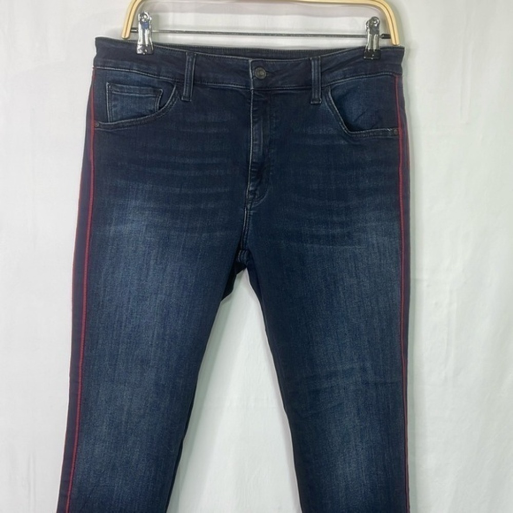 🍓 Mavi Tess high-rise skinny dark wash denim with navy and red side stripe